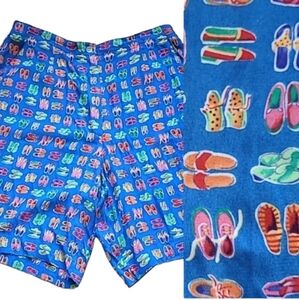 LG Vintage Rayon Bermuda Shorts Bright Dainty Shoes Sandals Print David Brooks